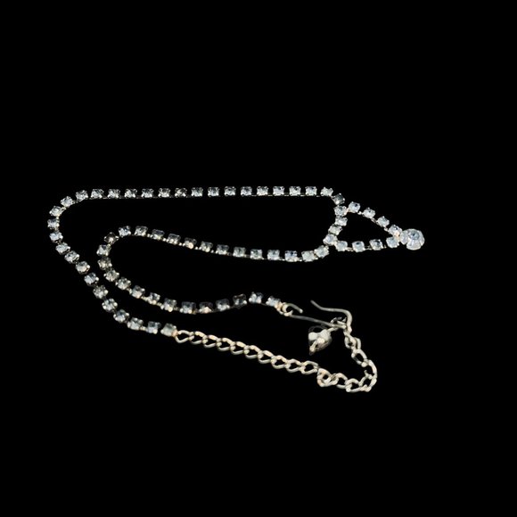 Silver Tone And Blue Rhinestone Choker Necklace (4869) - Picture 7 of 7